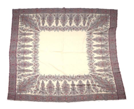 A vintage Kashmiri Paisley square piano shawl, approx 165 by 165cms.