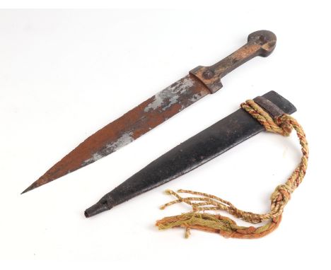 A Middle Eastern dagger with horn handle, 42cms long. Condition Report The blade is rusty and corroded to the edges.The lengt