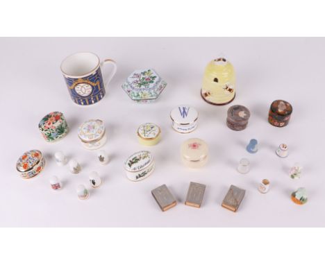 A small quantity of porcelain patch boxes to include Crown Staffordshire, Halcyon Days, and other similar; together with asso