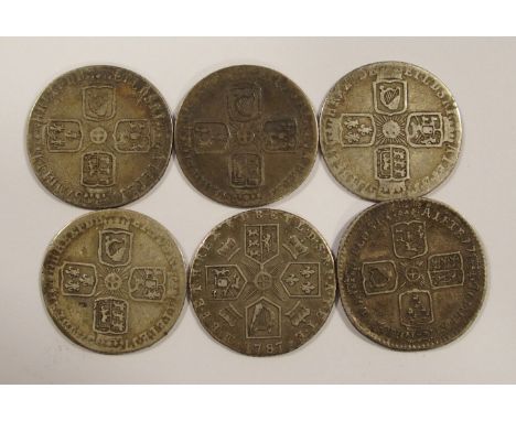 Six George II and George III Sixpenses 1746 Lima, fine condition Four x 1757, fair condition 1787 George III, fair condition 