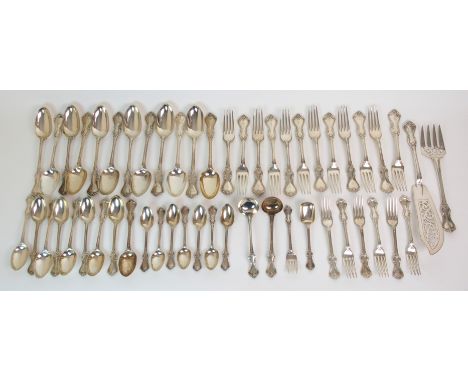 A part composite suite of Victorian silver cutlery by Chawner & Co. (George William Adams), various London marks - 1856, 1862