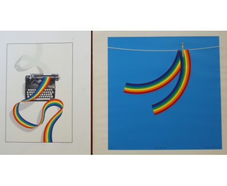 •PATRICK HUGHES (British b. 1939) WET RAINBOW AND THE POET'S TYPEWRITER Screenprint in colours, signed, dated (19)79 and (19)