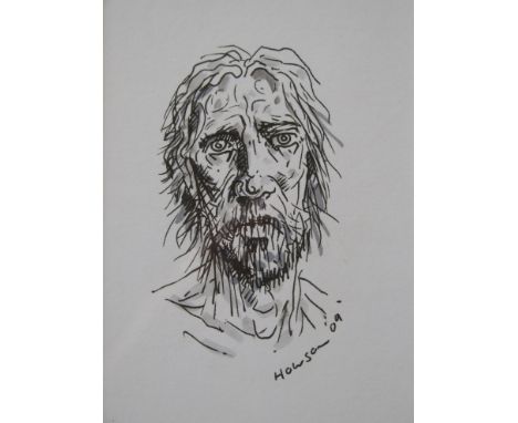 •PETER HOWSON OBE (Scottish b. 1958) MAN OF SORROWS Ink and wash, signed and dated (20)09, 14 x 9cm (5 1/2 x 3 1/2")