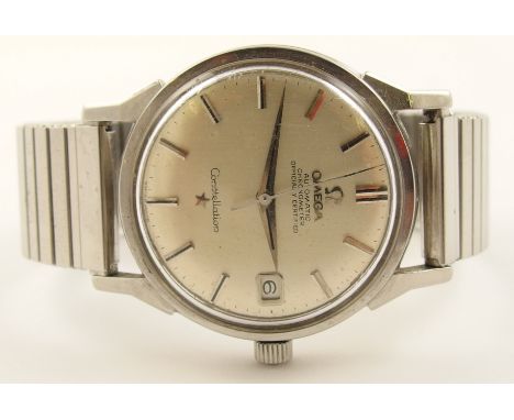 A stainless steel Omega Constellation the cream dial marked Omega Automatic Chronometer officially certified Constellation, w