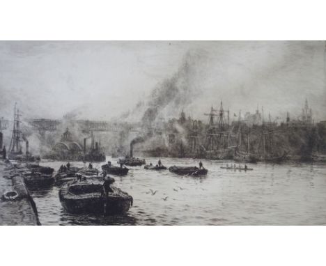 WILLIAM LIONEL WYLLIE RA, RE, RBA, RI, NEA (British 1851 - 1931) NEWCASTLE UPON TYNE Drypoint etching, signed, 22 x 37.5cm (8