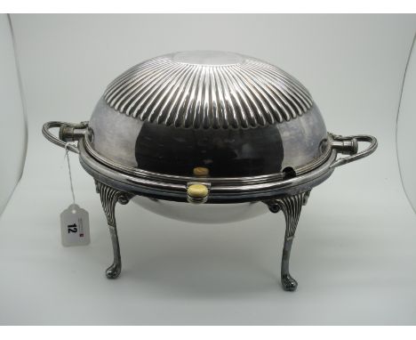 A c.Early XX Century Harrison Brothers &amp; Howson Alpha Plated Roll Top Breakfast Server, with internal dish and pierced li