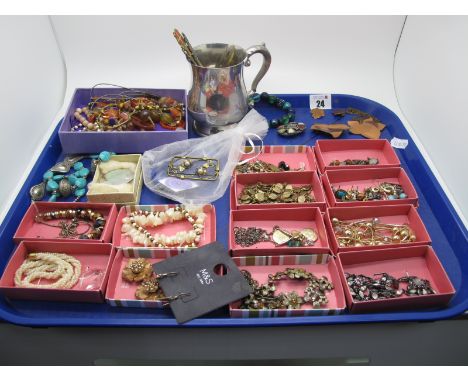 A Mixed Lot of Assorted Costume Jewellery, including "Forstner Sterling Silver" Canadian brooch, vintage copper ivy leaf pend