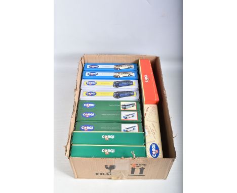 A QUANTITY OF BOXED CORGI DIECAST COACH MODELS, to include two models of  limited edition Southern National Bedford OB Coach 