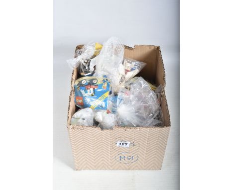 A BOX OF UNBUILT UNBOXED LEGOLAND AND LEGO SYSTEM VEHICLE SETS, to include 6671 Utility Repair Lift, 6642 Police Helicopter, 