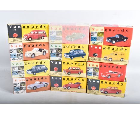 TWELVE BOXED 1:43 SCALED VANGUARDS DIECAST MODEL VEHICLES, the first a limited edition Triumph TR3A, this is still wrapped in