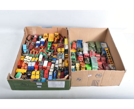 A QUANTITY OF UNBOXED AND ASSORTED PLAYWORN DIECAST VEHICLES, to include Dinky Supertoys Foden FG Flat Truck with Chains, No.