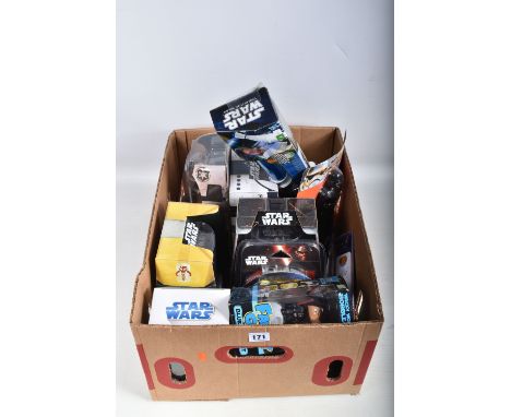 A GROUP OF BOXED COLLECTIBLE STAR WARS ITEMS , to include four Hasbro Titanium Series Die Cast figures, a 2006 Sand Trooper, 