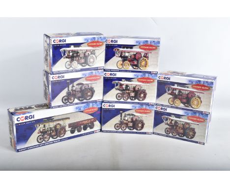 EIGHT BOXED 1:50 SCALE CORGI VINTAGE GLORY DIECAST MODELS, to include a Burrell Showmans Scenic with Crane numbered CC20518, 