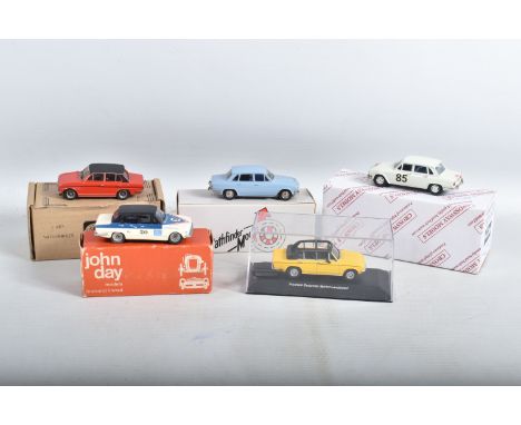 FIVE BOXED TRIUMPH 2000 AND DOLOMITE CAR MODELS, all 1/43 scale, 2000 are Crossway Models 1966 Monte Carlo Rally Mk.I saloon 