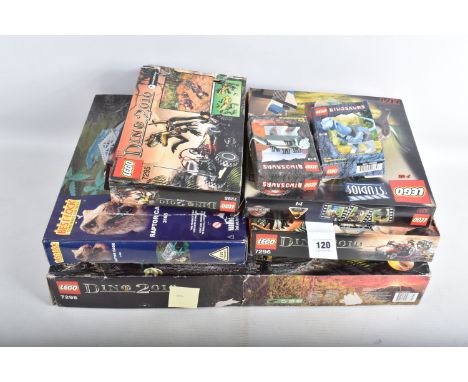 NINE BOXED LEGO SYSTEM SETS, to include a Lego Dinosaurs 'Baby Iguanodon' no. 7001 with parts and instructions, a Lego Dinosa