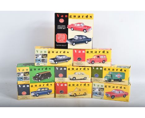 NINE BOXED VANGUARDS DIECAST MODEL VEHICLES, the first is a 1:43 scale special limited edition The Ford Classic &amp; Capri S