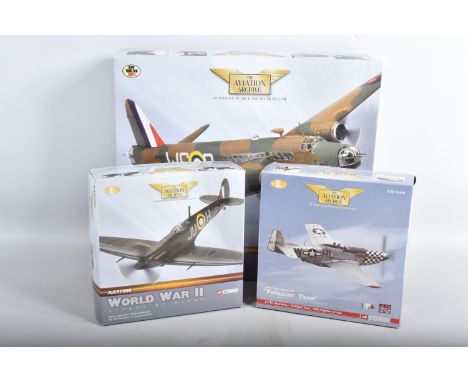 THREE BOXED 1:72 SCALE CORGI AVIATION ARCHIVE DIECAST MODEL AIRCRAFTS, the first a Supermarine Spitfire numbered AA31908, the