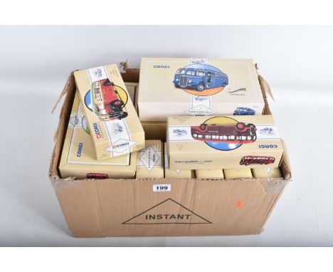 SIXTEEN BOXED CORGI CLASSIC DIE CAST  COMMERCIAL  AEC REGAL COACH MODELS with Limited Edition Certificates, to include a Wall