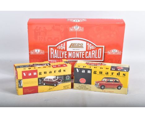 A BOXED LLEDO 1964 1967 RALLYE MONTE CARLO FOUR PIECE SET AND TWO BOXED VANGUARDS DIECAST MODEL VEHICLES, included in this lo