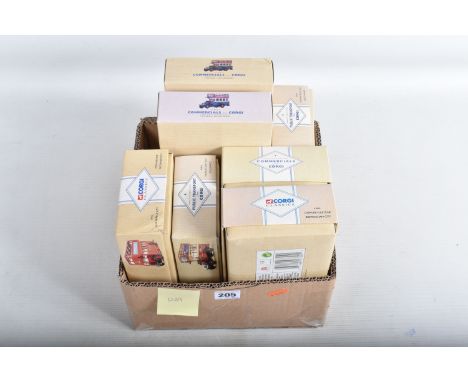 SEVEN BOXED CORGI CLASSIC COMMERCIALS DIE CAST MODEL DOUBLE DECK BUSES, to include a Guy Arab Birmingham , item no. 97201 wit