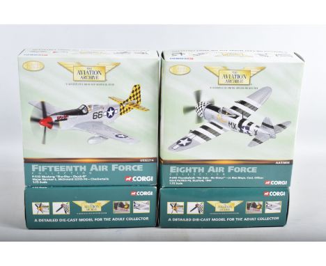 FOUR BOXED 1:72 SCALE LIMITED EDITION CORGI AVIATION ARCHIVE DIECAST MODEL AIRCRAFTS, the first and second are both  a P-51D 
