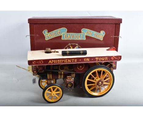 SCRATCHBUILT WOODEN AND METAL MODELS OF A BURRELL SHOWMANS ENGINE TOWING A TRAILER MOUNTED GAVIOLI FAIRGROUND ORGAN, both mod