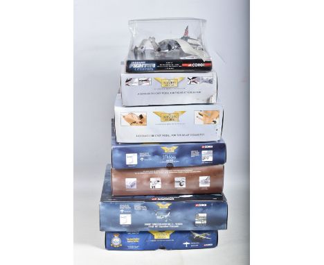 SEVEN BOXED CORGI AVIATION ARCHIVE DIECAST MODEL AIRCRAFTS, the first is a Modern Fighter Legends Bae Sea Harrier numbered AA