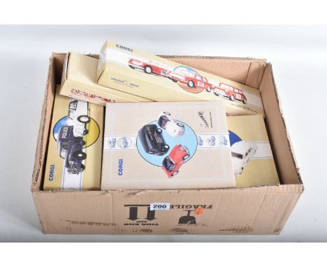 EIGHT BOXED CORGI DIE CAST MODEL VEHICLE SETS, to include two of the  Alpine Rally 3 car set, Austin Healy, Ford Cortina, Min