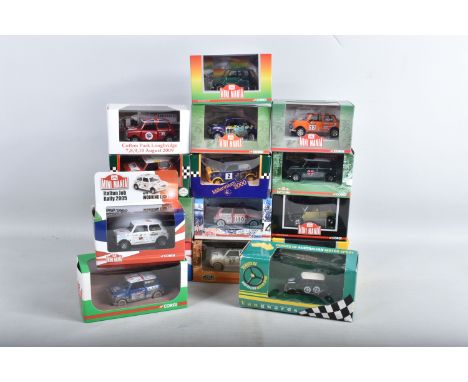 SIXTEEN BOXED DIECAST MODEL MINIS, to include mostly Corgi and one Vanguards model such as two boxed Mini Mania 1:36 scale Mi