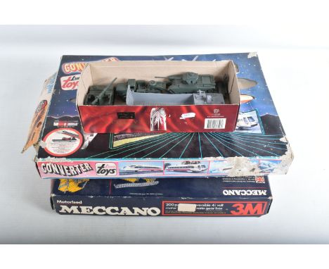 THREE BOXED VINTAGE TOY SETS, the first a 1974 Airfix Pontoon Bridge Assault Set, numbered 51651-0, comprising of two boxed B