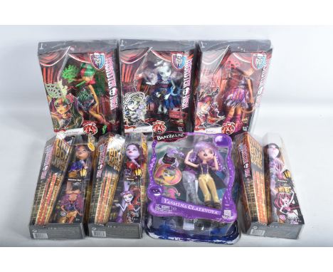 SIX BOXED MATTEL MONSTER HIGH  DOLLS, to include a Freak Du Chic Toralei no. CHX99, a Boo York, Boo York  Frightseers Operett