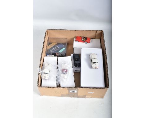 SIX BOXED TRIUMPH TR3, TR3A &amp; TR3B SPORTS CAR MODELS,  all 1/43 scale, K &amp; R Replicas red open top with side screens,