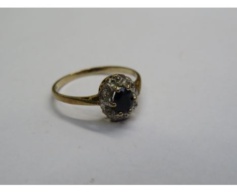 9 ct Gold sapphire &amp; diamond ring Size M