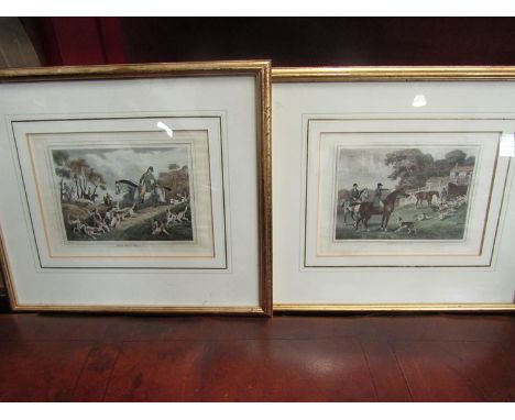 Three various 19th Century framed and glazed prints of hunting scenes, 16cm x 21cm