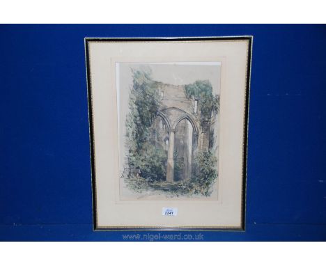A framed and mounted coloured Lithograph of remains at Goodrich Castle, after J. S. Prout.