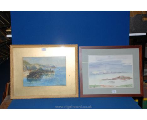 A framed and mounted Watercolour depicting a Llandwyn Seascape, initialled lower right E.W. together with another framed Wate