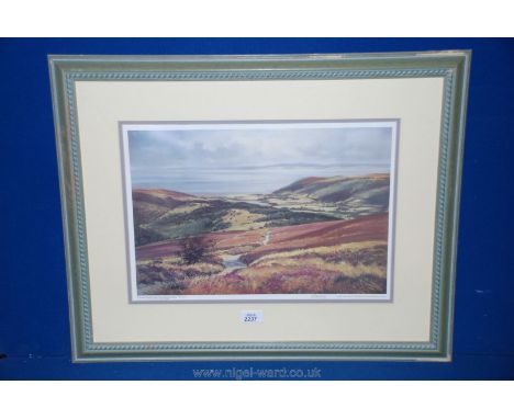 A limited edition Print 78/100 by B. Watkin depicting Porlock Bay from Dunkery Hill.