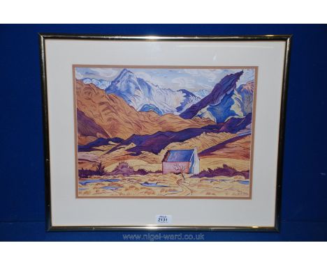 Rita Cook (Angus) Print of the Cass Mountains (Auckland label verso).