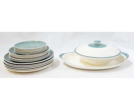 Royal Doulton "Spindrift" pottery dinner service for six including two covered tureens and oval meat plate  Live Bidding: If 