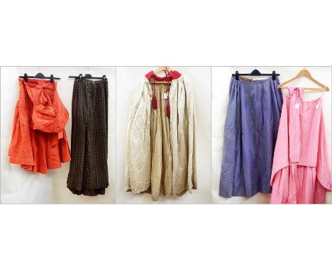 Three various Edwardian style skirts, red vintage dress and Edwardian satin evening cloak (5) Live Bidding: If you would like