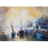 Angus Hawkins
Oil on board
"River Camel in Padstow", signed and dated 1978, 38cm x 55cm  Live