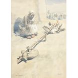 John Hassall (1868-1948)
Watercolour drawing
"To Market", farmer in Arabic dress with animals on