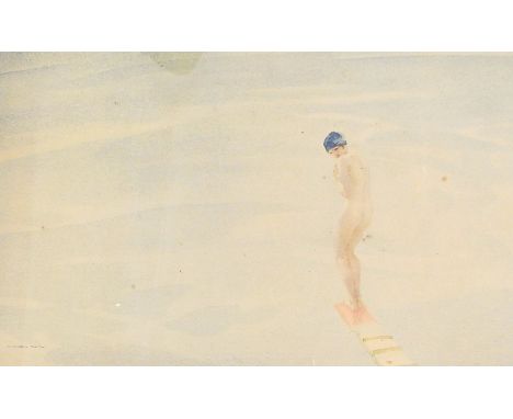 Sir William Russell Flint (1880-1969) 
Colour lithograph 
"The Bather", nude girl on a diving board, signed in pencil, "Fine 