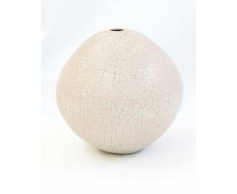 David Leach "Lowerdown" pottery porcelain vase, bulbous, pale pink ground with red crackle finish, 16cm high  Live Bidding: I