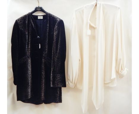 A Caroline Charles velvet three-quarter length jacket printed with black leopard spots, a Caroline Charles crepe cream blouse