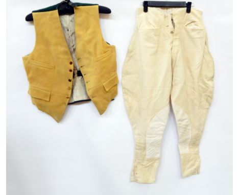 Various vintage gentlemen's hunting clothes including waistcoats, breeches, etc. (1 box)  Live Bidding: If you would like a c
