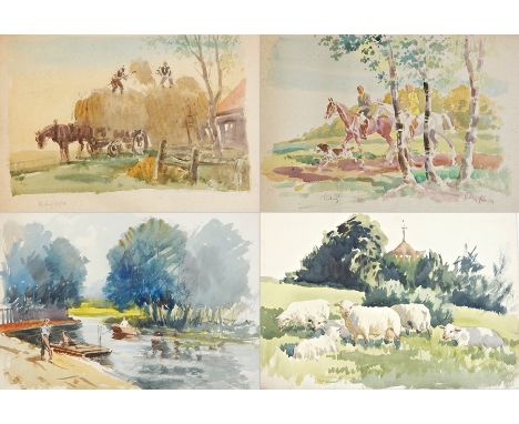 Harry Riley (1895-1966)
Watercolour
Sheep grazing in a field, 33cm x 50cm
Watercolour
"Rowing on a River", 38cm x 54cm
Waterc