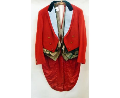 Mid Devonshire hunt evening jacket with brass hunt buttons and waistcoat showing hunting scene, Tattersall check waistcoat an