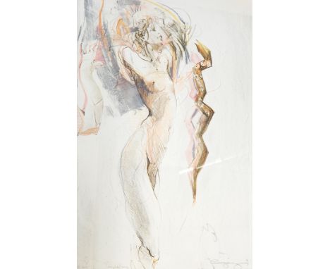 Jurgen Gorg
Limited edition print 
"Temptation", stylised nude study, signed, dated 1991, No.110/225 