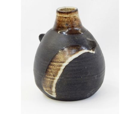 Janet Leach (1918-1997) Leach pottery stoneware vase, ovoid with two lug handles, glazed rim and running glaze, on a biscuit 